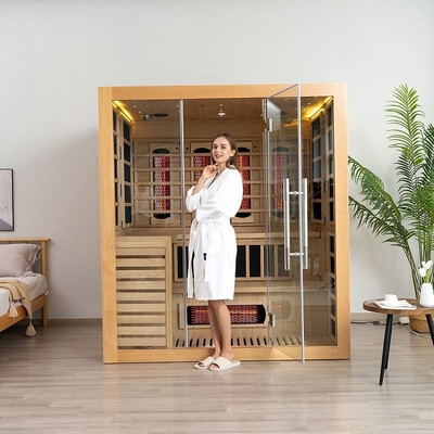 Kayu Solid Hemlock Indoor Kombinasi Inframerah Sauna Uap 4 Orang