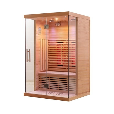 Spektrum Penuh Dan Pemanas Karbon Kayu Solid Sauna Inframerah 2 Orang Untuk Rumah