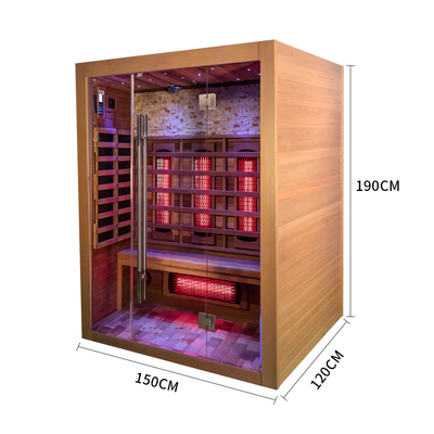 2100W Indoor Kayu Solid Hemlock Sauna Inframerah Cedar Merah 3 Orang Sauna Inframerah Jauh Kering