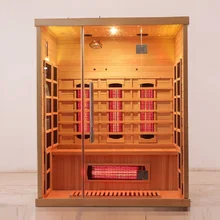 Sauna Infrared Berwarna Kayu Mewah Dengan Panel Kontrol Dan Lampu LED