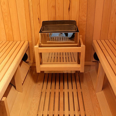 Ruang Sauna Luar Ruangan Barel Kayu Solid Cepat Panas 6 - 8 Orang 6000W