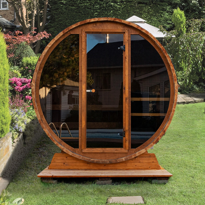 Canada Hemlock Wood Barrel Steam Room Pintu Kaca Gelap 6 Orang