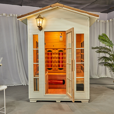OEM Kayu Solid Hemlock Sauna Uap Inframerah Luar Ruangan Untuk 3 Orang