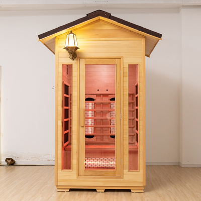 Canada Hemlock Wooden Outdoor Spektrum Penuh Ruang Sauna Inframerah 2 Orang Ukuran