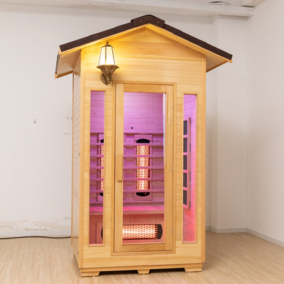 Canada Hemlock Wooden Outdoor Spektrum Penuh Ruang Sauna Inframerah 2 Orang Ukuran