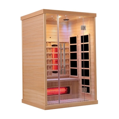 1750W Hemlock Solid Wood 2 Orang Sauna Inframerah Untuk Rumah Dalam Ruangan