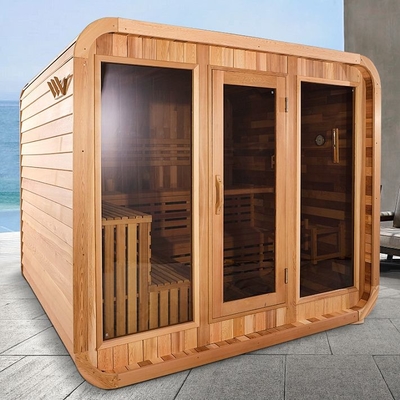 Ruang Sauna Kubus Luar Kayu Cedar Merah 8 Orang Dengan Kompor Listrik