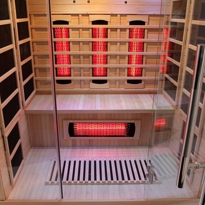 Kayu Hemlock 3 Orang Sauna Inframerah Jauh Dengan Cahaya Warna-warni 2100 Watt