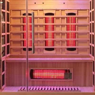 Kayu Hemlock 3 Orang Sauna Inframerah Jauh Dengan Cahaya Warna-warni 2100 Watt