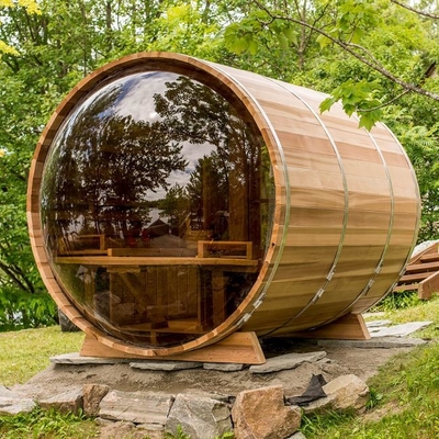 Panoramic Window Outdoor Steam Wooden Barrel Sauna dengan Kompor Listrik