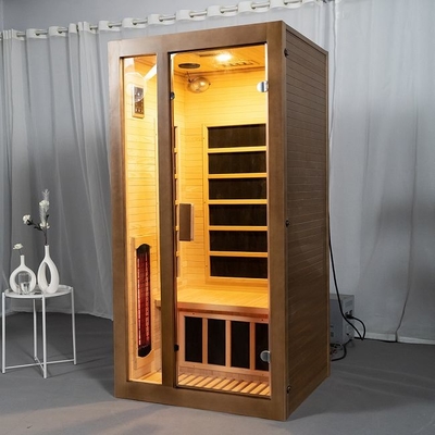 Spektrum Penuh Dan Pemanas Panel Karbon 2 Orang Ruang Sauna Kayu Dalam Ruangan