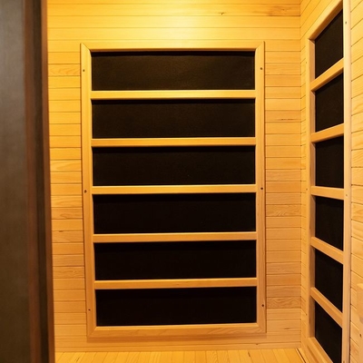 Spektrum Penuh Dan Pemanas Panel Karbon 2 Orang Ruang Sauna Kayu Dalam Ruangan