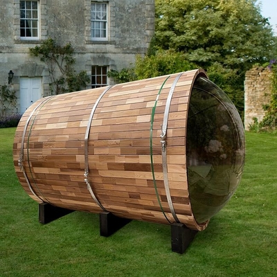 Pemanas Listrik Kayu Cedar Merah Bening Pemandangan Panoramic Uap Basah Sauna Outdoor