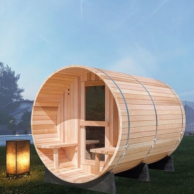 Pemanas Uap Tradisional Ruang Sauna Barel Kayu Luar Ruangan Dengan Teras