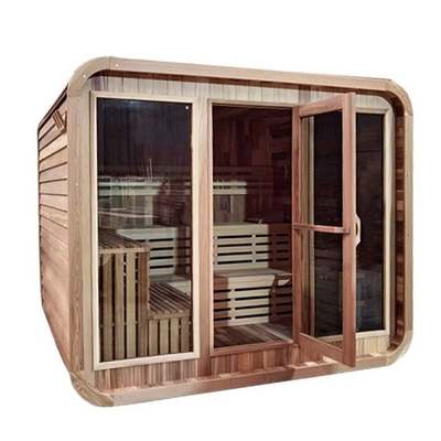Outdoor Rustic Cedar Steam Sauna Rounded Square Dengan Atap Bitumen Shingle