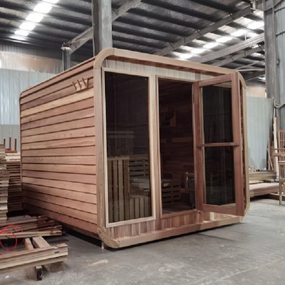 Outdoor Rustic Cedar Steam Sauna Rounded Square Dengan Atap Bitumen Shingle