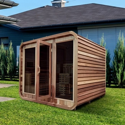 Outdoor Rustic Cedar Steam Sauna Rounded Square Dengan Atap Bitumen Shingle