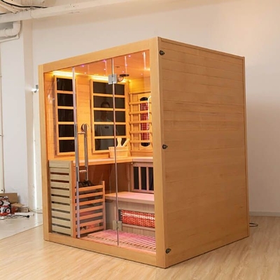 Kayu Solid Hemlock Indoor Kombinasi Inframerah Sauna Uap 4 Orang