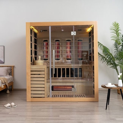 Kayu Solid Hemlock Indoor Kombinasi Inframerah Sauna Uap 4 Orang