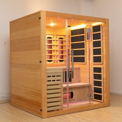 Kayu Solid Hemlock Indoor Kombinasi Inframerah Sauna Uap 4 Orang