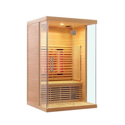 Spektrum Penuh Dan Pemanas Karbon Kayu Solid Sauna Inframerah 2 Orang Untuk Rumah