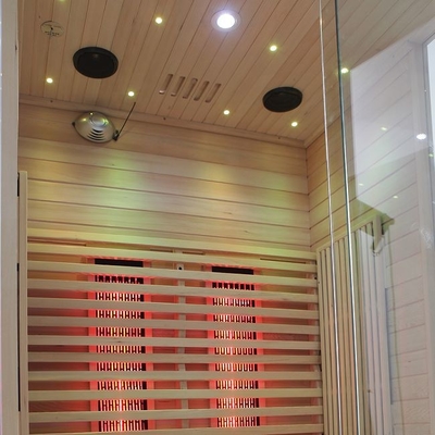 Spektrum Penuh Dan Pemanas Karbon Kayu Solid Sauna Inframerah 2 Orang Untuk Rumah