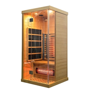 Mewah Kayu Solid Canadian Hemlock 1 Orang Rumah Inframerah Sauna Kayu Kecil