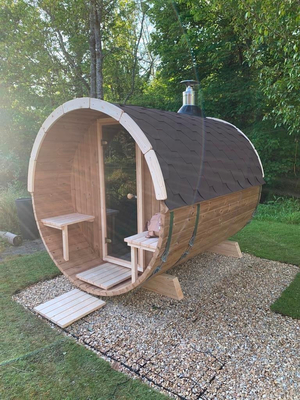 Sauna Barel Kayu Kapasitas 2 - 8 Orang Dengan / Tanpa Opsi Serambi