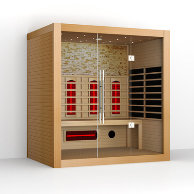 4 Orang Ruang Sauna Kayu Mewah Hemlock Sauna Inframerah Kayu Cedar Merah Dalam Ruangan