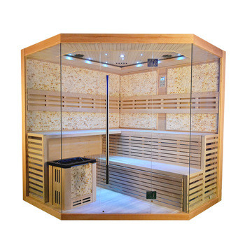 5 - 8 Orang Ukuran Kamar Sauna Uap Tradisional Hemlock Mewah Dengan Pemanas Kompor 6kw