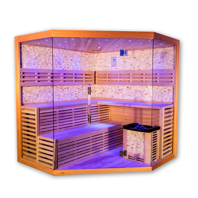 5 - 8 Orang Ukuran Kamar Sauna Uap Tradisional Hemlock Mewah Dengan Pemanas Kompor 6kw