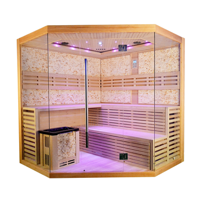 5 - 8 Orang Ukuran Kamar Sauna Uap Tradisional Hemlock Mewah Dengan Pemanas Kompor 6kw