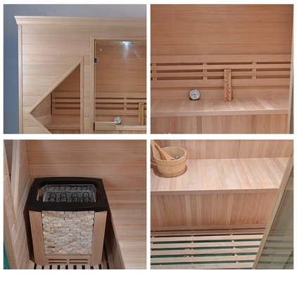 Pintu kayu pegangan ruang sauna uap tradisional untuk 4 orang di dalam ruangan
