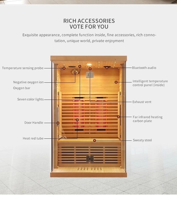Pemanas Serat Karbon Hemlock Sauna Far Infrared Sauna 2 Orang Ukuran Ruang Sauna