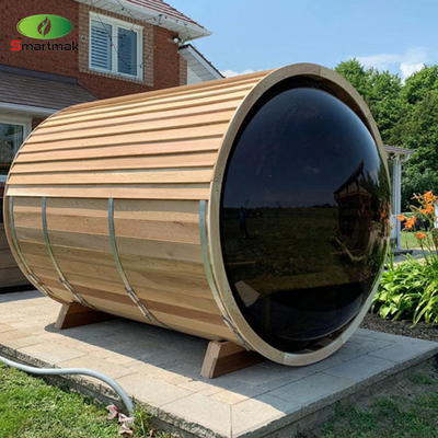 Sauna Panorama Kaca Barel Kayu Luar Ruangan Sauna Uap