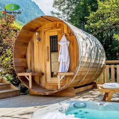 Outdoor Steam Cedar Wood Barrel Sauna Digunakan di Taman Taman Hutan