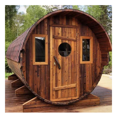 Jendela Panorama Sauna Barel Kayu Cedar 6 Orang Dengan Pemanas Kayu