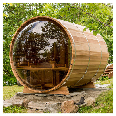 Jendela Panorama Sauna Barel Kayu Cedar 6 Orang Dengan Pemanas Kayu