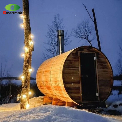 6 Orang Barel Kayu Cedar Merah Sauna Luar Ruang Dengan Kompor Kayu