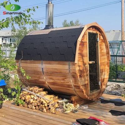 6 Orang Barel Kayu Cedar Merah Sauna Luar Ruang Dengan Kompor Kayu
