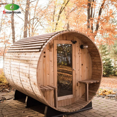 6 Orang Barel Kayu Cedar Merah Sauna Luar Ruang Dengan Kompor Kayu