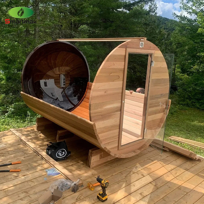Ruang Sauna Barel Kayu Luar Ruang Sauna Kayu Padat Untuk Penggunaan Taman