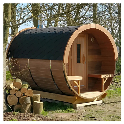 Modern Outdoor Waterproof Solid Wood Sauna 2 - 6 Orang Kompor Pemanas Sauna Barrel