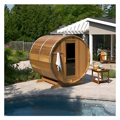 Modern Outdoor Waterproof Solid Wood Sauna 2 - 6 Orang Kompor Pemanas Sauna Barrel