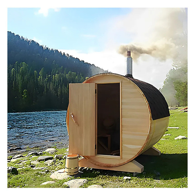 Kayu Outdoor Canadian Red Cedar Steam Barrel Sauna Dengan Kompor Pemanas