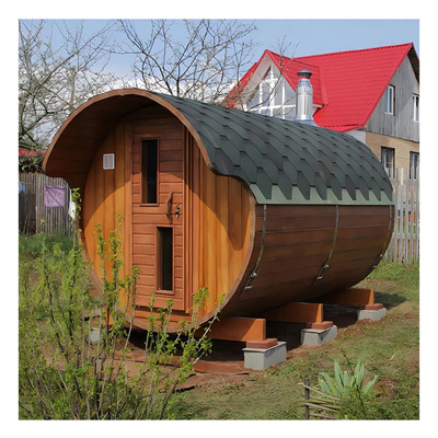 Kayu Outdoor Canadian Red Cedar Steam Barrel Sauna Dengan Kompor Pemanas
