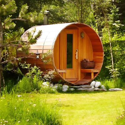 Sauna Luar Ruang dengan Tong Besar Panorama Kayu Hemlock 4-8 Sauna Uap Tong Kayu Tradisional