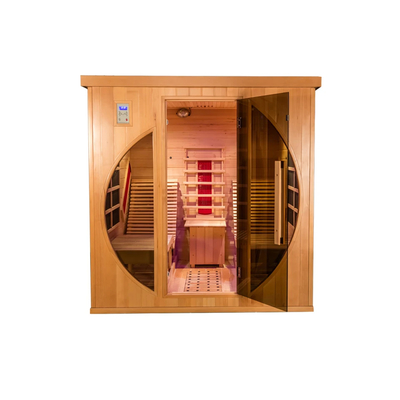 Smatmak 1350W Sauna Far Infrared LED Sauna Berwarna Kayu dengan Kaca Tempered Transparan