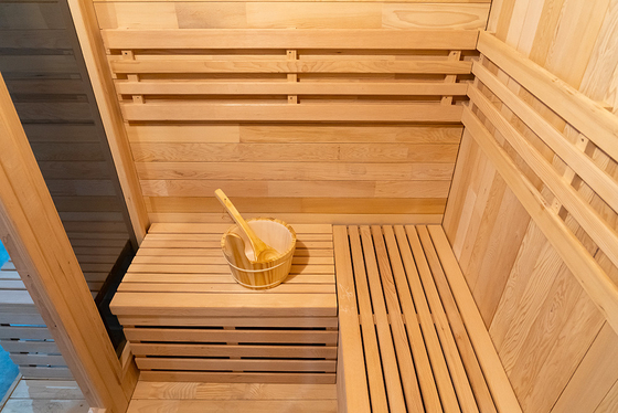 Ruang Sauna Uap Cedar Merah Dengan Lampu LED Dan Generator Ozon Desain Modern 15~90°C Rentang Suhu