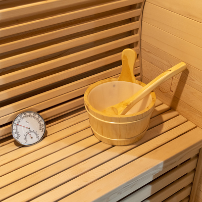 15~90.C Hemlock / Red Cedar Steam Sauna Room Dengan 0-99 MIN Timer Dan 220V Voltage